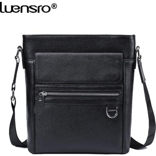Vintage Cow Leather Mens Messenger Bags Casual Crossbody Bag Small Genuine Leather Black Shoulder Bag Man Daily ipad Bags