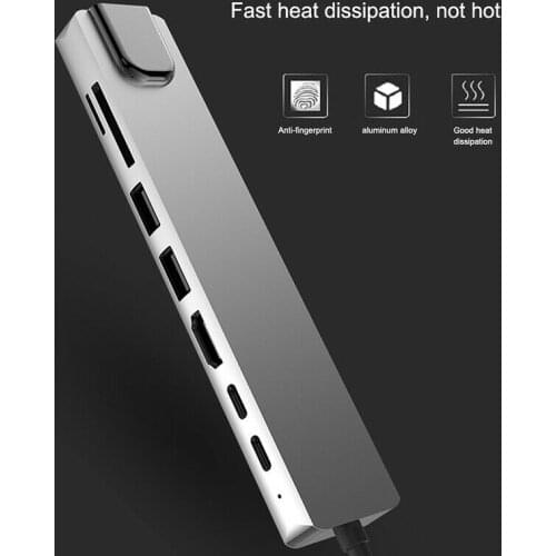 High Speed 8in1 Multiport USB-C Adapter 4K HDMI PD Charging Dual USB 3.0 Dock