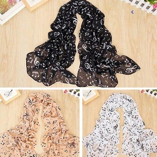 Women Girl Soft Chiffon Musical Note Print Long Scarf Shawl Wrap Fashion Gift