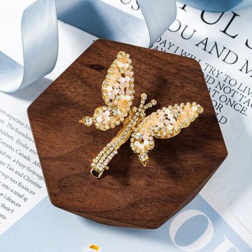 Vintage Rhinestones Crystal Butterfly Hair Clip Crystal Rhinestone Butterfly Bangs Clip for Girl Women