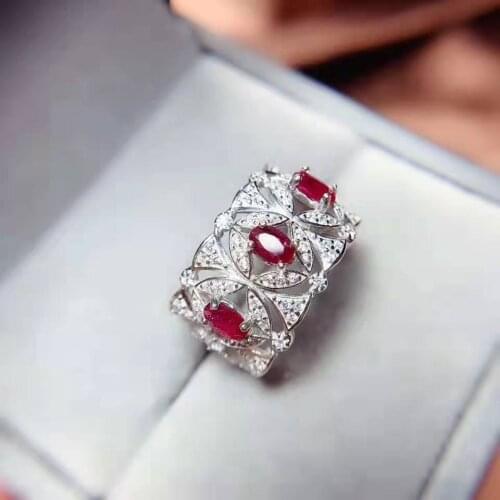 Natural Ruby Gemstone Luxury Ring S925 Pure Silver Fine Fashion Wedding Charming Jewelry for Women