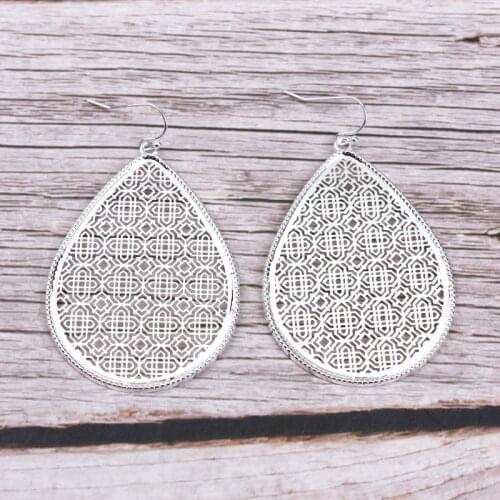 ZWPON Silver Color Cutout Large Water Drop Earrings Women Trendy Gold Black Clover Statement Earrings Jewelry Wholesale