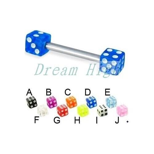 10 Color Dice Tongue Ring 14G Tongue Piercing 40pcs/lot Promotional Product Free Shipping
