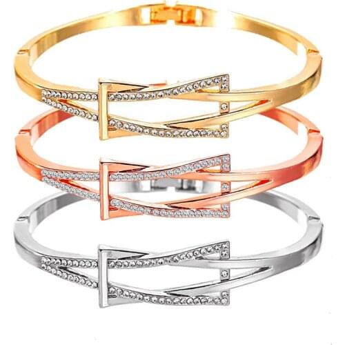 2021 Fashion Simple Punk Metal Geometric Cross Knotted Diamond Ladies Bracelet Charm Jewelry Gift