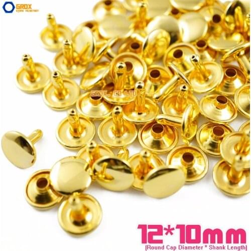 250 set 12*10mm Gold Double Cap Round Rapid Rivet Punk Rock Leathercraft Rivet