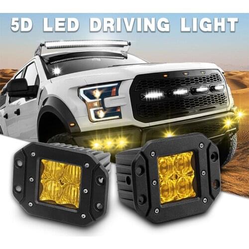 5D Lens Flush Mount LED Driving Light Square Amber Fog Lamp Flood Spot Beam 12V 24V Led Work Light for 4x4 offroad truck SUV ATV
