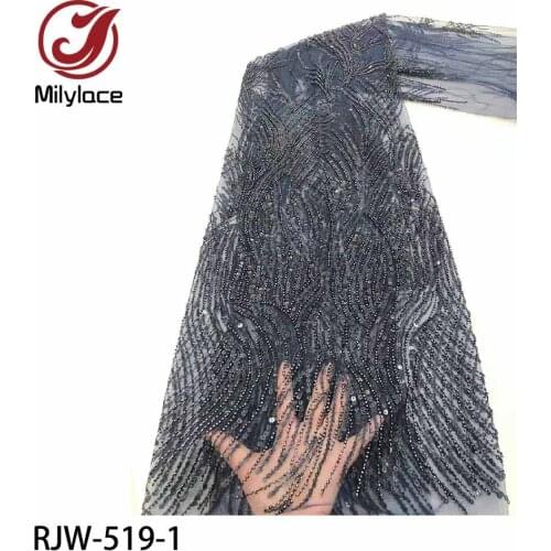 African Lace Fabric for Sewing Clothes Embroidered French Tulle Lace Fabrics with Sequins African Dress 5yards Per Lot RJW-519