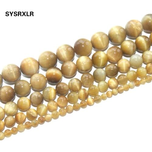 Free Shipping Natural Stone Gold Tiger Eye Agates Beads Round Loose DIY Bracelet Necklace For Jewelry Making 4 6 8 10 12 MM