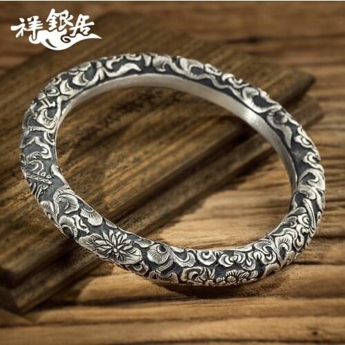 Mouth auspicious eight treasures relief solid 999 Silver Bracelet Buddha culture silver jewelry original handicraft