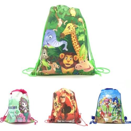 Jungle Safari Animals Kids Birthday Party Non-woven Bundle Pocket Student Training Class Make-up Bag Party Supplies Gifts Bag