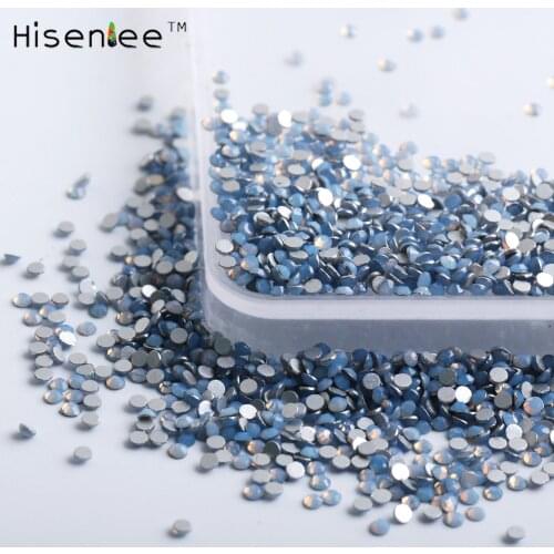 Hisenlee ss3-ss12 1440PCS Blue Opal Color Flat Back Glass Nail Crystal Glue On Non Hotfix Rhinestones Nail Art Decoration