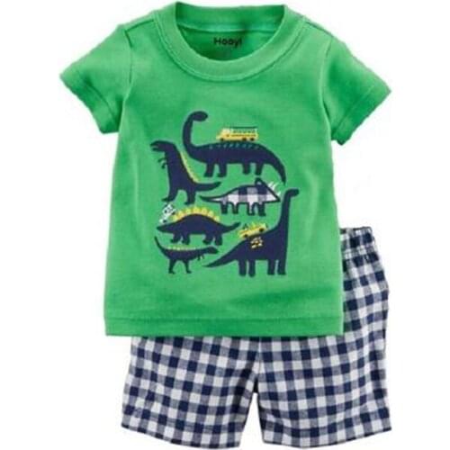 Cotton Little Boy Clothes Suit Dinosaur Baby Tee Shirts Shorts Pant 2-Pieces Outfit Brachiosaurus Dino Costumes Soft 0-2 Year
