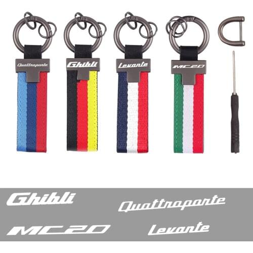 Carabiner Tricolour flag Car leather keychain For Maserati Ghibli GranSport GranTurismo Levante MC12 MC20 Quattroporte