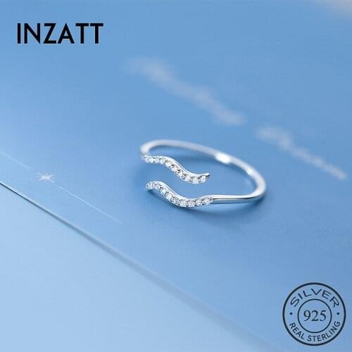INZATT Real 925 Sterling Silver Zircon Wave Line Adjustable Ring For Fashion Women Fine Jewelry Cute Minimalist Accessories