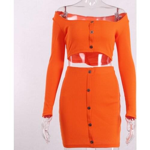 Echoine Autumn Lon Sleeve Crop Top Sequre Neck and Mini Skirt Two Piece Set Two Piece Set Party Night Clubwear Outfits Street