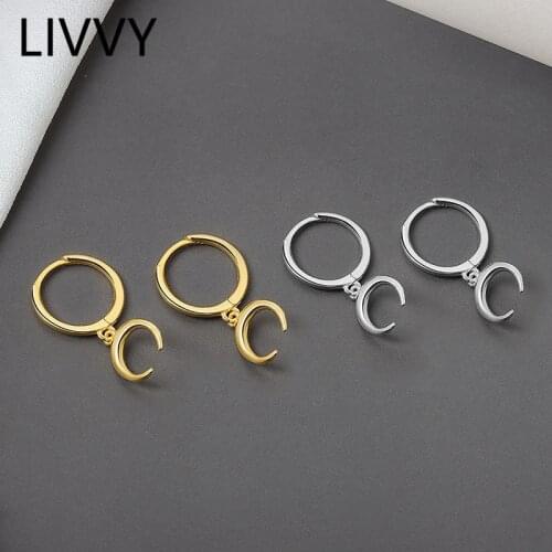 LIVVY Silver Color Hot Sale Geometric Moon Crescent Hoop Women First-hand Supply Exquisite Gorgeous Earring 2021 Trend