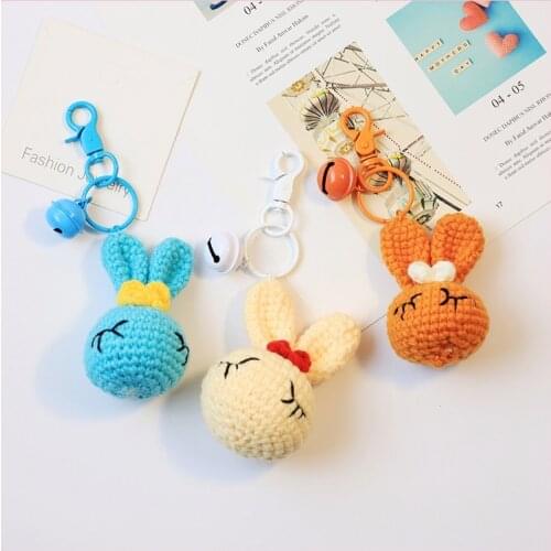 Cute Rabbit Carrot Keychains Handmade Knitting Wool Keyring Men Women Bag Car Key Chains Personalized Pendant Couple Gifts