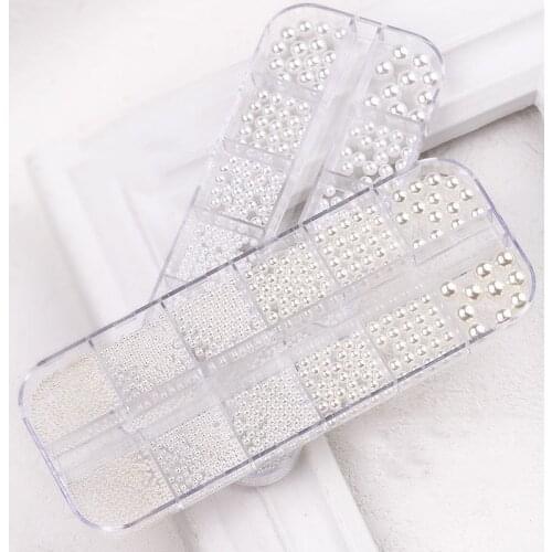 1 Pack Mix Size Nail Pearls Decor Micro Beads Glass Balls Charm Pearls Nail Art Decorations Tiny AB Crystal Rhinestones Nail Art