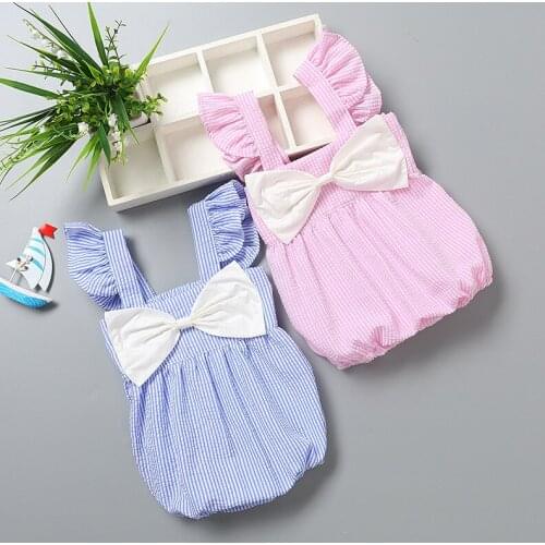 Fashion 2020 Baby Girl Summer Clothing Cute Striped Cotton Romper Sleeveless Newborn Clothes Children Kid Princess Bow 0-3Y