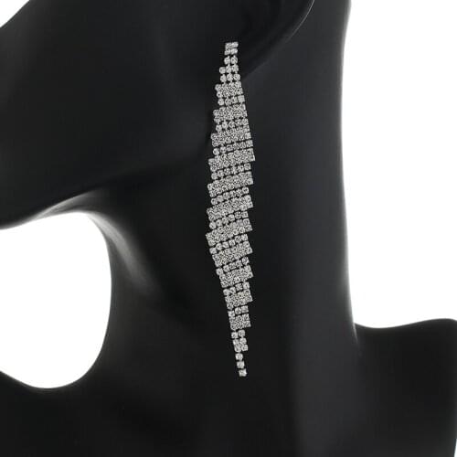 Fashion Luxury Shiny Rhinestone Long Tassel Dangle Earrings Female Earrings Accessories Dinner Party Wedding Gift E771