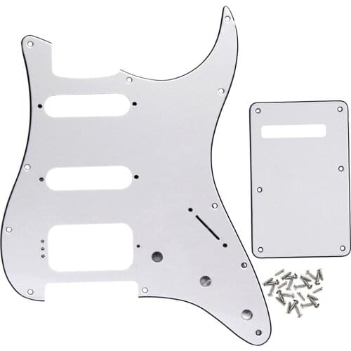 FLEOR Set of White 3Ply Guitar Pickguard SSH Back Plate Tremolo Cavity Cover Screws for 11 Hole Strat Guitar Accessories