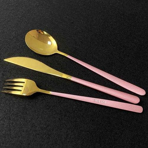 3pcs/lot Gold Portable Camping Cutlery Stainless Steel Table Knife S poon Fork Set Korean Food Travel Dinnerware Tableware Sets