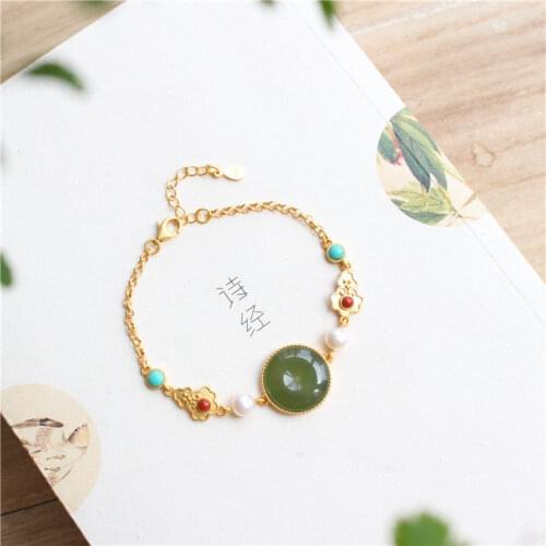 Natural Gray Jade Fu Lu Jasper Safe Ring Silver Inlaid Imperial Seal Shape Retro Chinese Style Bracelet Couple Hand Jewelry