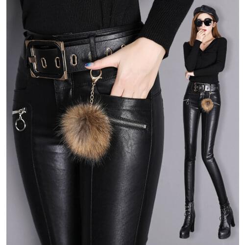 Skinny Genuine Leather Pants Womens Close-fitting Real Sheepskin Leather Pants OL Show Slim Leggings Pencil Pants Of Boots
