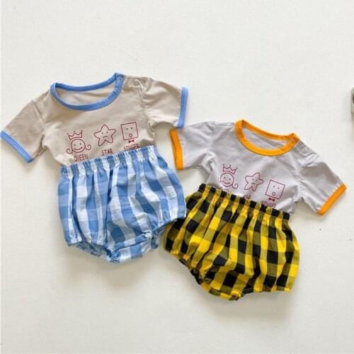 Baby Clothes Korean Summer New Girls And Boys Children Baby Cute Fruit Print Short Sleeve+Lattice PP Shorts 2Pcs Sports Suit