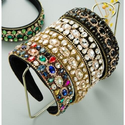 Hot Selling Handmade Luxury Rhinestone Baroque Headband Crystal Wide Cross Bling Hairband Women Party Elegant Hair Accessories