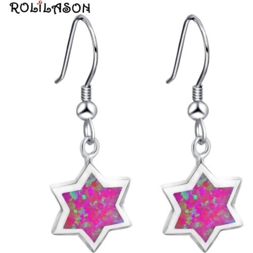 ROLILASON 2017 New Arrival Five Star Red Fire Opal Silver Stamped Drop Earrings Fashion Jewelry for Lover OES666