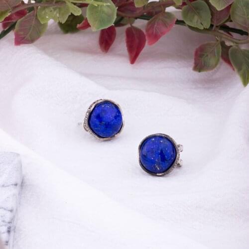 MetJakt Vintage Natural Lapis Earrings Solid 925 Sterling Silver Zircon Clip Earrings for Womens Party Wedding Jewelry