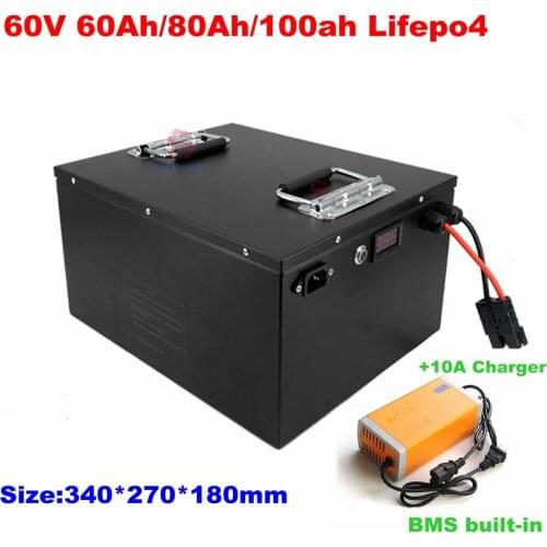 60V 60Ah 80Ah 100Ah LiFepo4 lithium batetry for 6000W motorcycle scooter electric rickshaw Lead acid replacement +10A charger