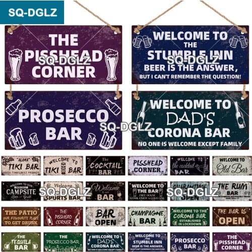 [SQ-DGLZ] Welcome To Bar Wooden Sign Beer Tiki Plate Plaque Wood Plaque Pub Wall Decoration Pendant Door Hanging Sign Home Decor
