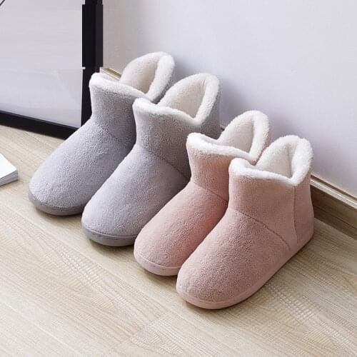 Lovers Cotton Slippers Women High-Top Warmth And Velvet Thick-Soled Indoor Shoes Couples Plush Men Slippers Cotton Shoe