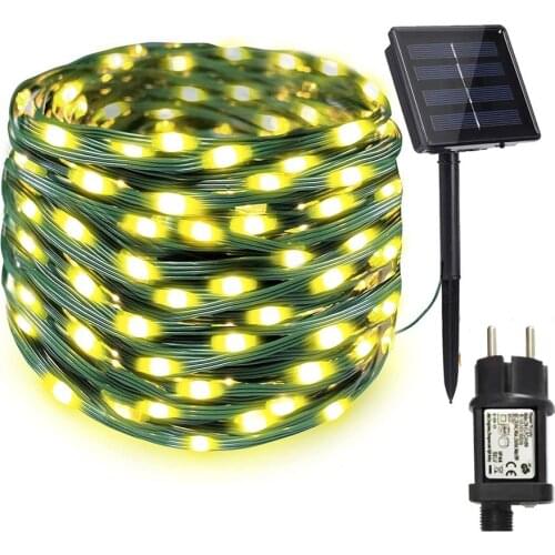 DC24V/Solar Powered Upgrade Green PVC Wire LED Garland String Light Outdoor 10M 20M 50M 100M Christmas Patio Fairy Light String