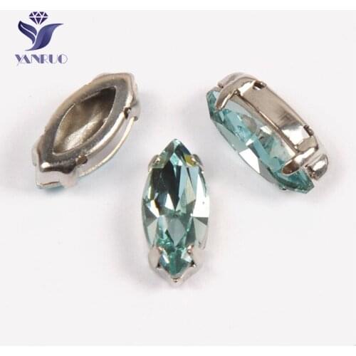 YANRUO 4200 All Sizes Aquamarine Navette Strass Crystal Fancy Stones Setting DIY Horse Eyes Point Back Sew On Rhinestones