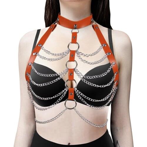 Women Suspender Leather Harness Belt Metal Chain Body Sexy Bondage Harness Gothic Garter Belt Lingerie Harajuku Punk Goth