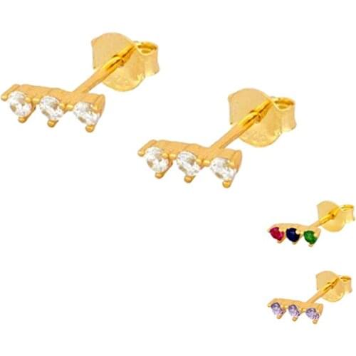 925 Silver Ear Needle Stud Earrings for Women Geometric Simple Tiny CZ Crystal Earrings Fashion Temperament Party Jewelry