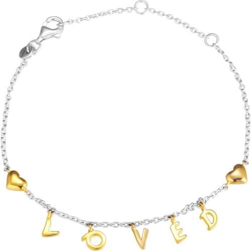 Golden Shine Loved Script Bracelet Jewelry Sterling Silver Chain Bracelets for Women Fashion Silver 925 Bracelets Jewelry