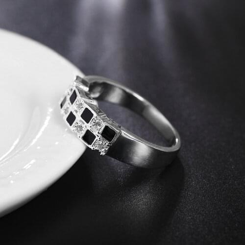 New 925 Sterling Silver Rings For Women fine crystal Black and white grid Fashion Party Gifts Girl student Charm wedding Jewelry