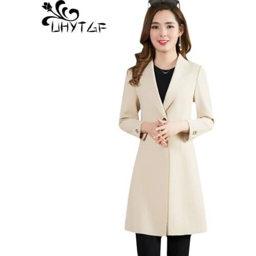 UHYTGF mostly female Casual long coat Fashion lapel spring autumn trench coat women Korean slim plus size tops coats womens 931