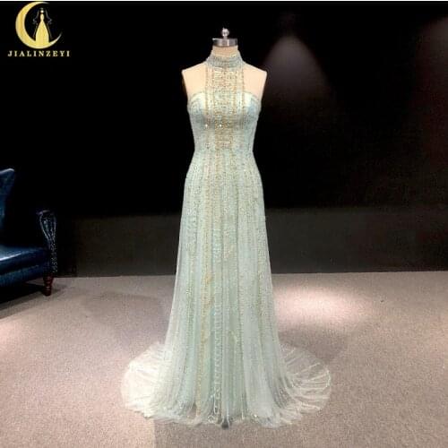 Zuhair Murad High Neck Light Green Beas Sexy Luxurious вечернее платье 2021 abiti da cerimonia Evening Dresses