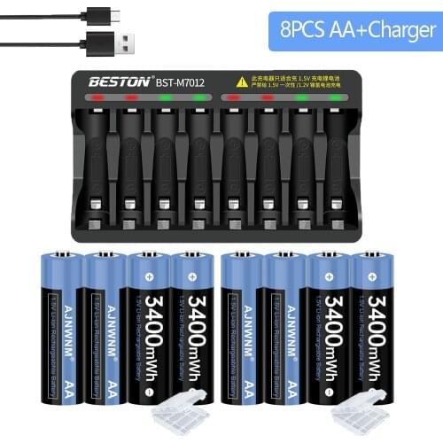 1.5v AA Lithium Rechargeable Battery 3000mWh with LED Charger for 1.5v Lithium Li-ion AA AAA Battery Rechargeable Batteries AA