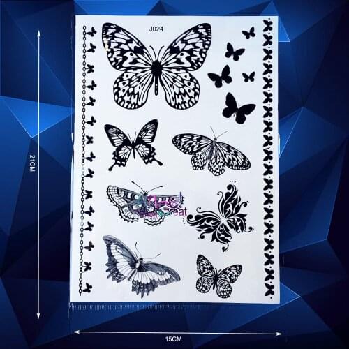 1 Sheet Popular Disposable Tattoo Henna Sexy Women Lace Stencil Pattern ABJ024 Butterfly Design Mehndi Temporary Tattoo Sticker