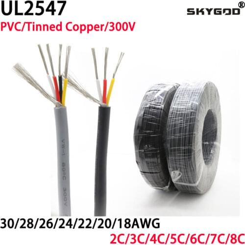 1M/5M 22AWG UL2547 Shielded Wire Signal Cable 2 3 4 5 Cores PVC Insulated Channel Audio Headphone Copper Control Shielding Wire