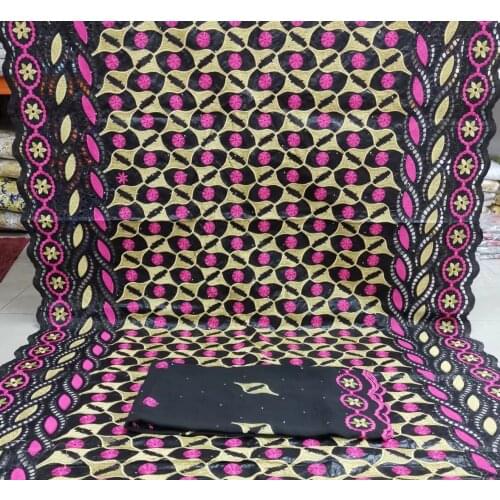 Free Shipping African Best Quality Dubai Atiku Fabrics Soft Bazin Riche Lace Fabrics Stones Designs Textiles 5+2Yards For Dress