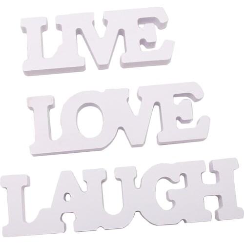 3Pcs White Wood Cutout Sign LAUGH LIVE LOVE Wall Decoration Gift for Couples