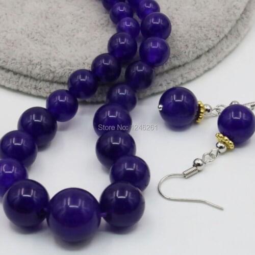 6-14mm Chalcedony Tower Necklace Chain Earring Sets Purple Natural Stone 18inch Beads Fashion Jewelry Womenn Gifts Accessories