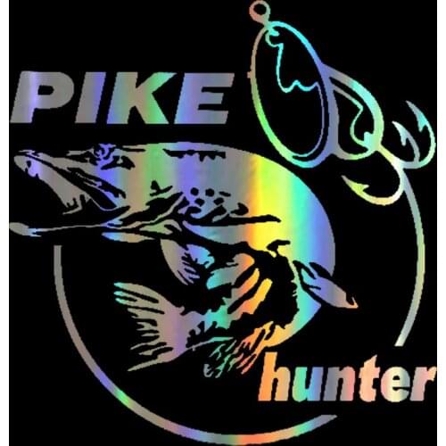 Wavehands Car Sticker Vinyl 13.3*14cm Pike Hunter Fish Animal Funny Sticker Decal Reflective Laser Car Styling